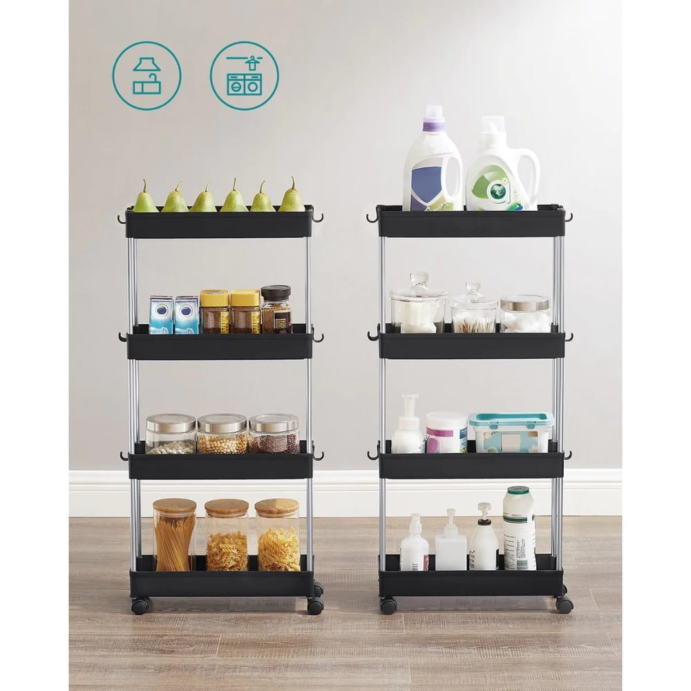 Raft depozitare pentru bucatarie, Quasar & Co.®, cu roti, 4 polite, pentru spatii inguste, dreptunghiular, 40 x 12 x 86.5 cm, ABS/otel inoxidabil, negru 8 Raft depozitare pentru bucatarie, Quasar & Co.®, cu roti, 4 polite, pentru spatii inguste, dreptunghiular, 40 x 12 x 86.5 cm, ABS/otel inoxidabil, negru 8