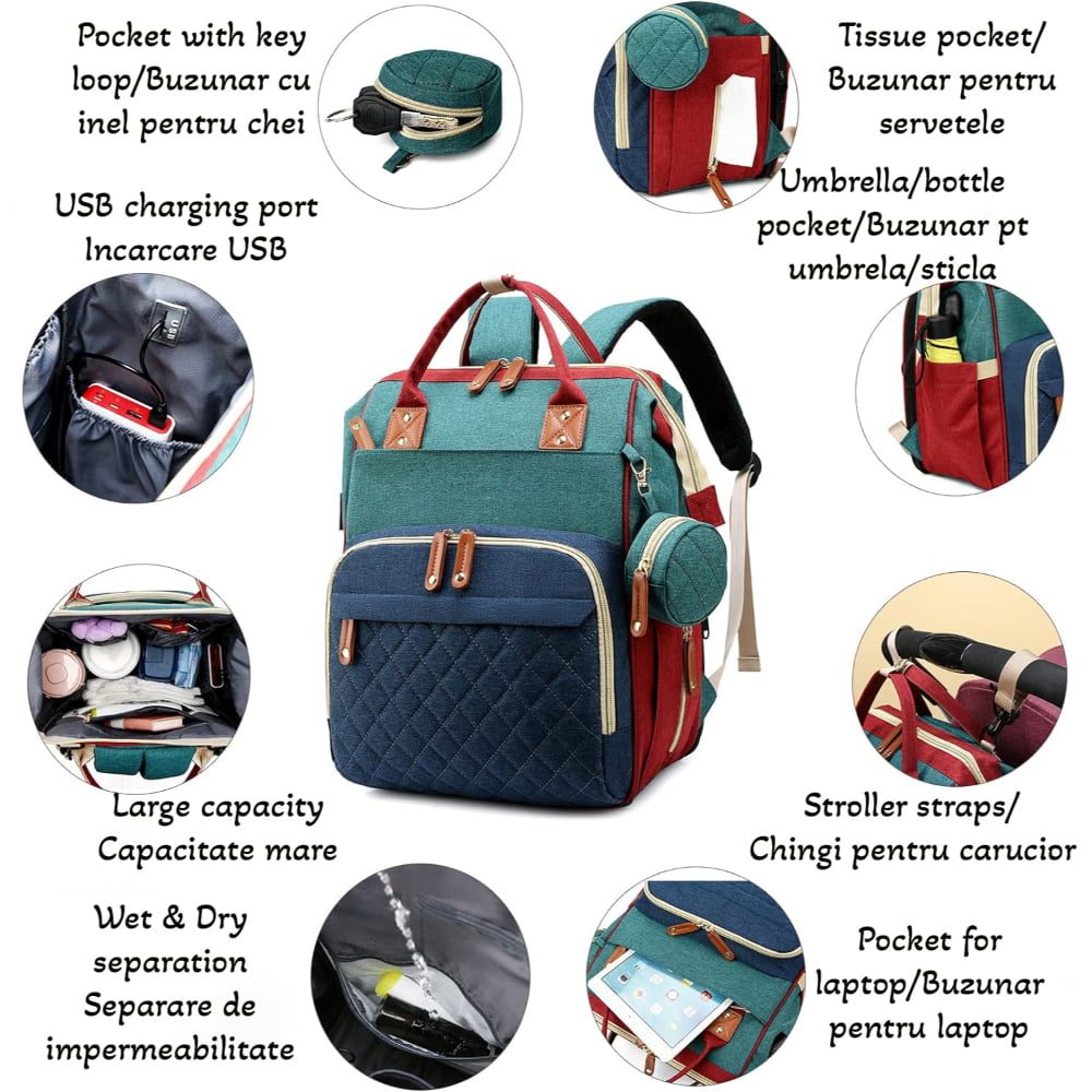 Geanta/rucsac, Quasar & Co.®, cu port USB si 14 compartimente, textil, 40 x 30 x 14 cm, multicolor 10