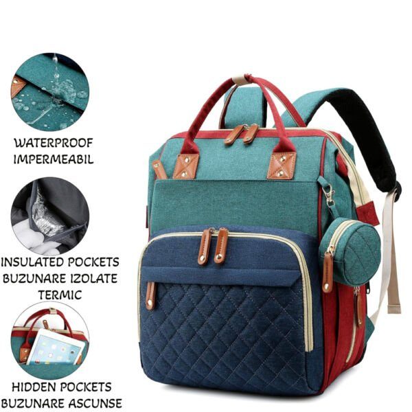 Geanta/rucsac, Quasar & Co.®, cu port USB si 14 compartimente, textil, 40 x 30 x 14 cm, multicolor - imagine 9