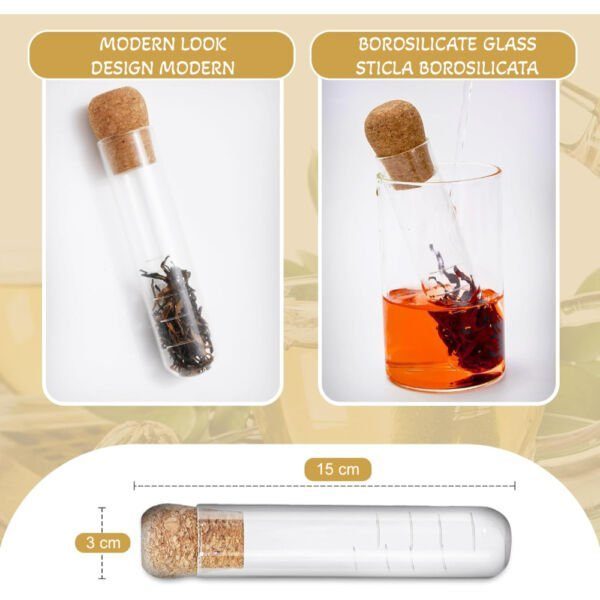 Set 4 infuzoare pentru ceai, Quasar & Co.®, 3 x 15 cm, sticla/pluta, transparent - imagine 11