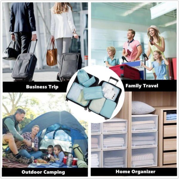 Set 8 huse organizare bagaj si 2 gentute cosmetice calatorie, Quasar & Co.®, pentru voiaj, accesorii valiza/troler, albastru azur - imagine 3