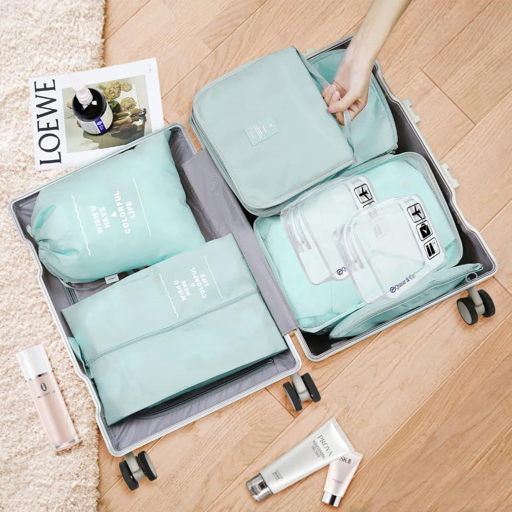 Set 8 huse organizare bagaj si 2 gentute cosmetice calatorie, Quasar & Co.®, pentru voiaj, accesorii valiza/troler, albastru azur 5 Set 8 huse organizare bagaj si 2 gentute cosmetice calatorie, Quasar & Co.®, pentru voiaj, accesorii valiza/troler, albastru azur 5