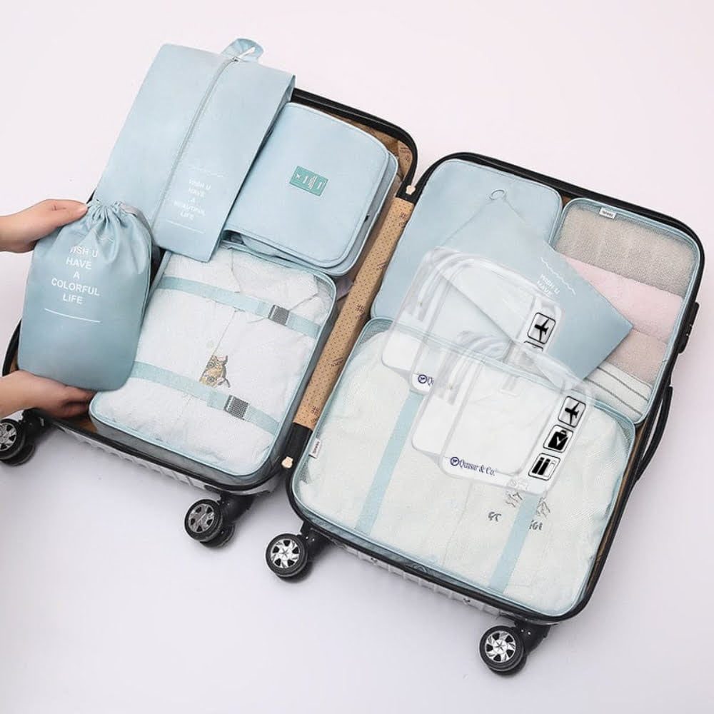 Set 8 huse organizare bagaj si 2 gentute cosmetice calatorie, Quasar & Co.®, pentru voiaj, accesorii valiza/troler, albastru azur 6 Set 8 huse organizare bagaj si 2 gentute cosmetice calatorie, Quasar & Co.®, pentru voiaj, accesorii valiza/troler, albastru azur 6
