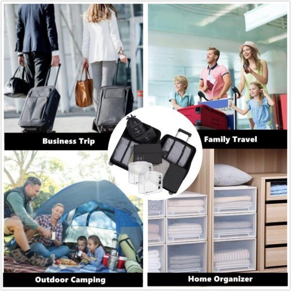 Set 8 huse organizare bagaj si 2 gentute cosmetice calatorie, Quasar & Co.®, pentru voiaj, accesorii valiza/troler, negru - imagine 7