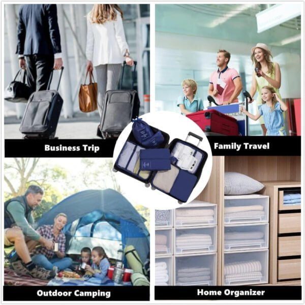 Set 8 huse organizare bagaj si 2 gentute cosmetice calatorie, Quasar & Co.®, pentru voiaj, accesorii valiza/troler, bleumarin - imagine 5