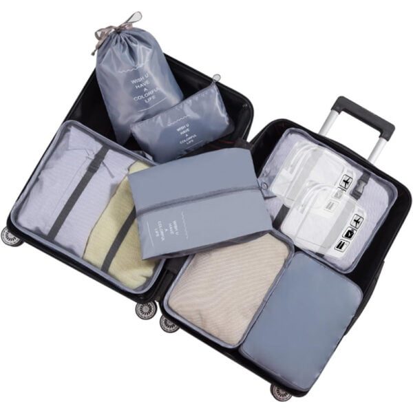 Set 8 huse organizare bagaj si 2 gentute cosmetice calatorie, Quasar & Co.®, pentru voiaj, accesorii valiza/troler, gri antracit deschis Accesorii articole de voiaj 2025-03-14