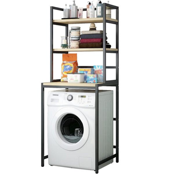 Raft depozitare universal, Quasar & Co.®, peste masina de spalat, cu 3 polite, metal/lemn, 65 x 60 x 182 cm, negru - imagine 1
