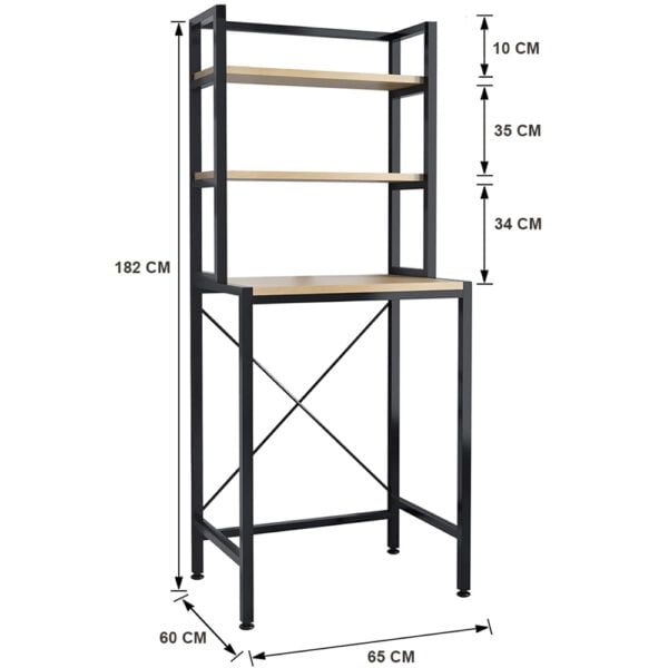 Raft depozitare universal, Quasar & Co.®, peste masina de spalat, cu 3 polite, metal/lemn, 65 x 60 x 182 cm, negru - imagine 5