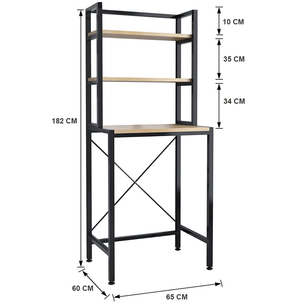 Raft depozitare universal, Quasar & Co.®, peste masina de spalat, cu 3 polite, metal/lemn, 65 x 60 x 182 cm, negru 5