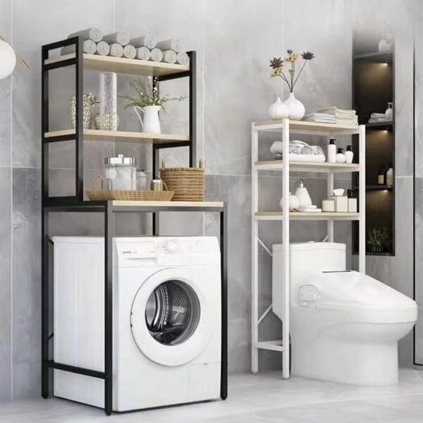 Raft depozitare universal, Quasar & Co.®, peste masina de spalat, cu 3 polite, metal/lemn, 65 x 60 x 182 cm, negru - imagine 7