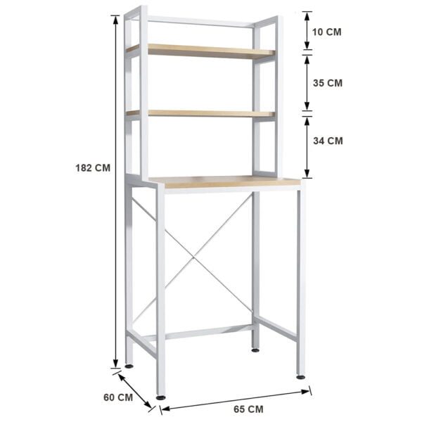 Raft depozitare universal, Quasar & Co.®, peste masina de spalat, cu 3 polite, metal/lemn, 65 x 60 x 182 cm, alb - imagine 3