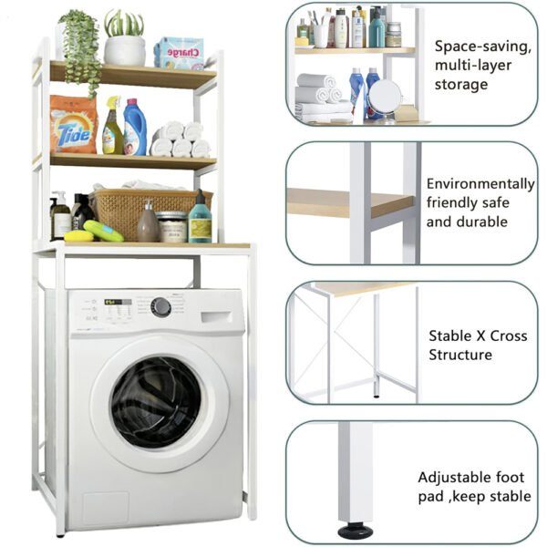 Raft depozitare universal, Quasar & Co.®, peste masina de spalat, cu 3 polite, metal/lemn, 65 x 60 x 182 cm, alb - imagine 4