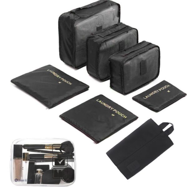Set 7 huse organizare bagaj si o gentuta cosmetice calatorie, Quasar & Co.®, pretabile voiaj, accesorii valiza/troler, negru - imagine 4
