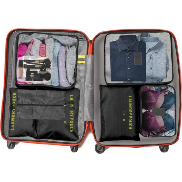 Set 7 huse organizare bagaj si o gentuta cosmetice calatorie, Quasar & Co.®, pretabile voiaj, accesorii valiza/troler, negru - imagine 5