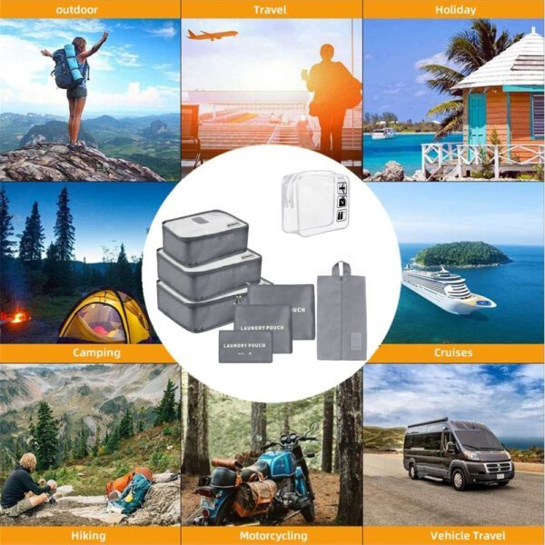 Set 7 huse organizare bagaj si o gentuta cosmetice calatorie, Quasar & Co.®, pretabile voiaj, accesorii valiza/troler, gri - imagine 3