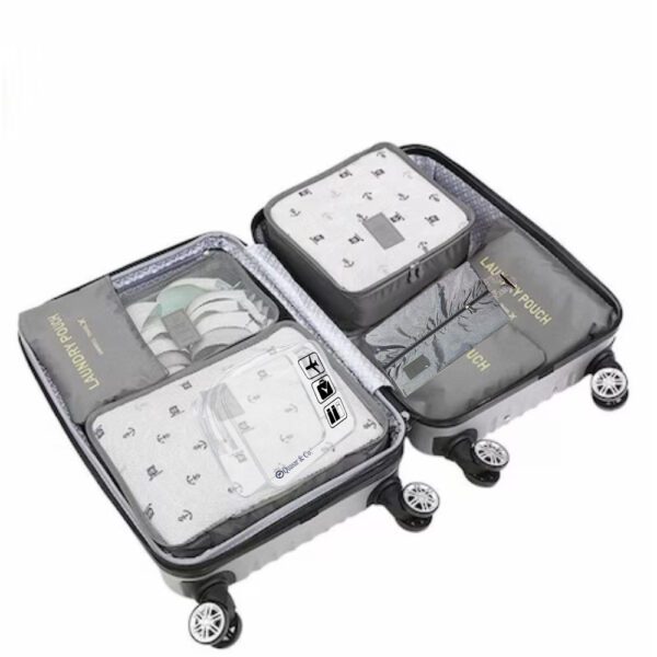 Set 7 huse organizare bagaj si o gentuta cosmetice calatorie, Quasar & Co.®, pretabile voiaj, accesorii valiza/troler, gri - imagine 5