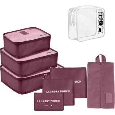Set 7 huse organizare bagaj si o gentuta cosmetice calatorie, Quasar & Co.®, pretabile voiaj, accesorii valiza/troler, visiniu 9 Set 7 huse organizare bagaj si o gentuta cosmetice calatorie, Quasar & Co.®, pretabile voiaj, accesorii valiza/troler, visiniu 9