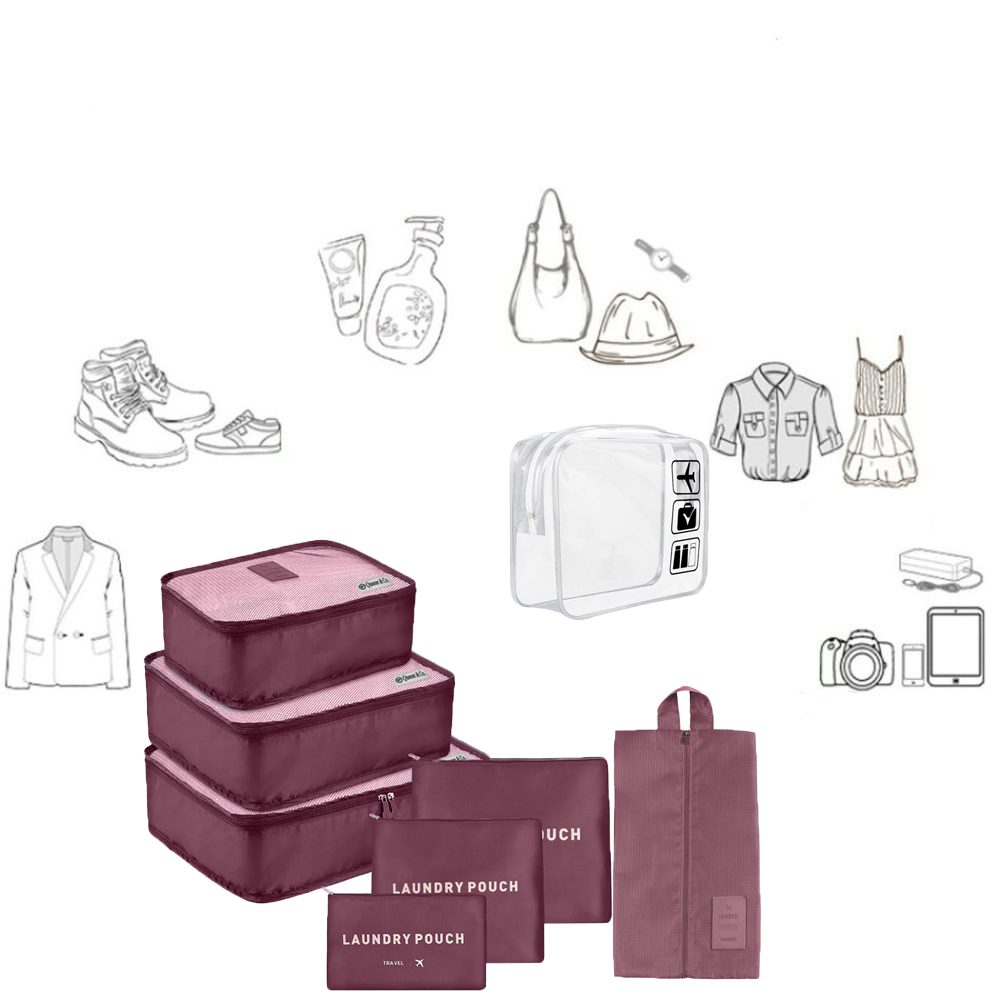 Set 7 huse organizare bagaj si o gentuta cosmetice calatorie, Quasar & Co.®, pretabile voiaj, accesorii valiza/troler, visiniu 2 Set 7 huse organizare bagaj si o gentuta cosmetice calatorie, Quasar & Co.®, pretabile voiaj, accesorii valiza/troler, visiniu 2