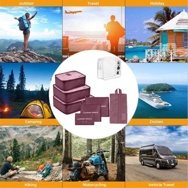 Set 7 huse organizare bagaj si o gentuta cosmetice calatorie, Quasar & Co.®, pretabile voiaj, accesorii valiza/troler, visiniu - imagine 3