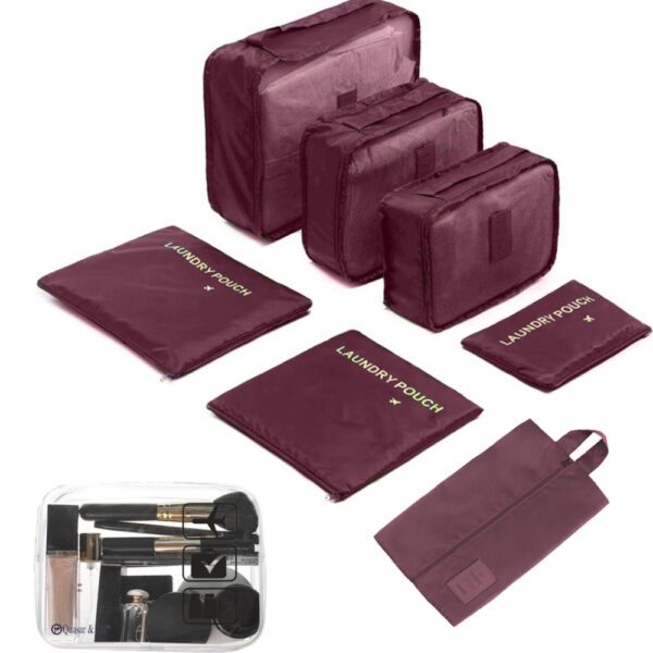 Set 7 huse organizare bagaj si o gentuta cosmetice calatorie, Quasar & Co.®, pretabile voiaj, accesorii valiza/troler, visiniu - imagine 4