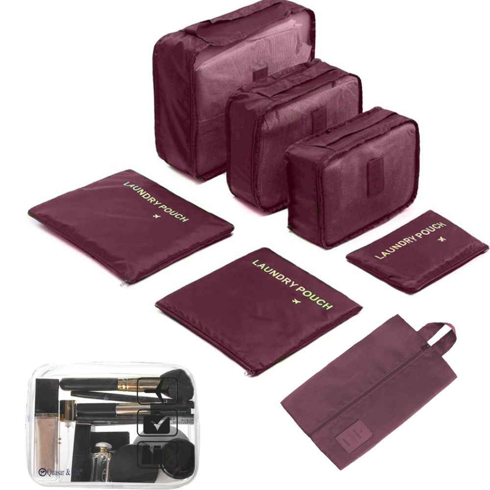 Set 7 huse organizare bagaj si o gentuta cosmetice calatorie, Quasar & Co.®, pretabile voiaj, accesorii valiza/troler, visiniu 4 Set 7 huse organizare bagaj si o gentuta cosmetice calatorie, Quasar & Co.®, pretabile voiaj, accesorii valiza/troler, visiniu 4