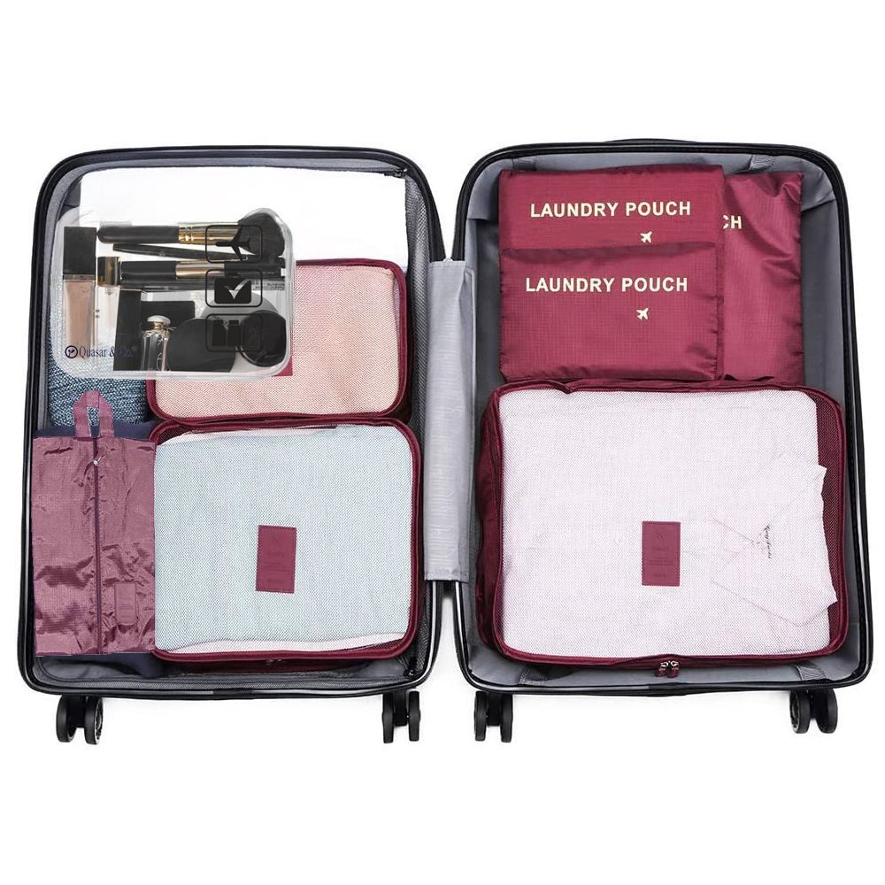 Set 7 huse organizare bagaj si o gentuta cosmetice calatorie, Quasar & Co.®, pretabile voiaj, accesorii valiza/troler, visiniu 6 Set 7 huse organizare bagaj si o gentuta cosmetice calatorie, Quasar & Co.®, pretabile voiaj, accesorii valiza/troler, visiniu 6
