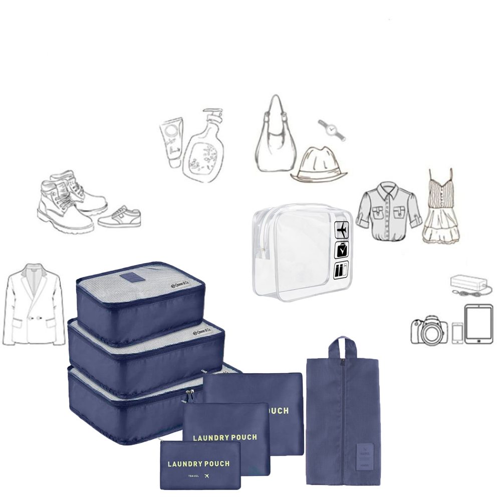 Set 7 huse organizare bagaj si o gentuta cosmetice calatorie, Quasar & Co.®, pretabile voiaj, accesorii valiza/troler, bleumarin 2 Set 7 huse organizare bagaj si o gentuta cosmetice calatorie, Quasar & Co.®, pretabile voiaj, accesorii valiza/troler, bleumarin 2