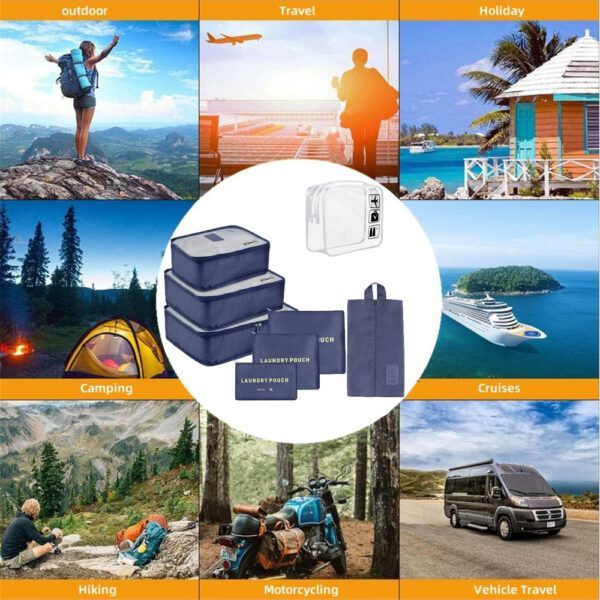 Set 7 huse organizare bagaj si o gentuta cosmetice calatorie, Quasar & Co.®, pretabile voiaj, accesorii valiza/troler, bleumarin - imagine 3