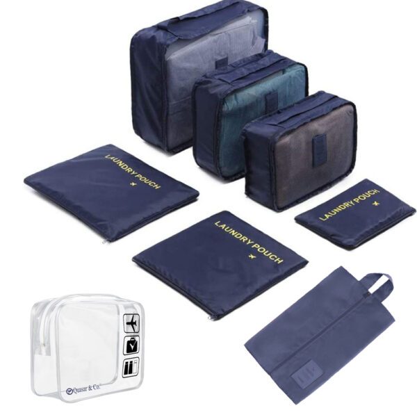 Set 7 huse organizare bagaj si o gentuta cosmetice calatorie, Quasar & Co.®, pretabile voiaj, accesorii valiza/troler, bleumarin - imagine 5