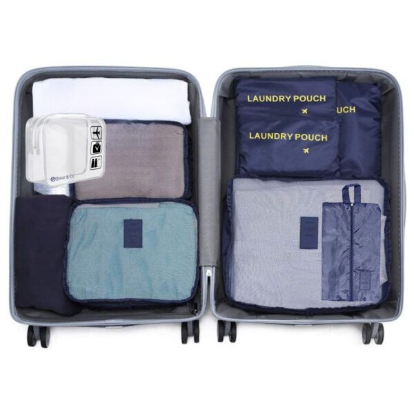 Set 7 huse organizare bagaj si o gentuta cosmetice calatorie, Quasar & Co.®, pretabile voiaj, accesorii valiza/troler, bleumarin - imagine 6