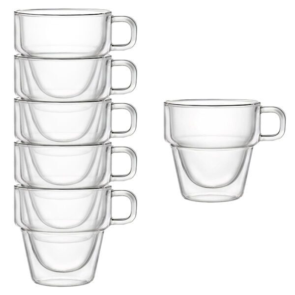 Set 6 cesti cu pereti dubli, Quasar & Co.®, suprapozabile, sticla termorezistenta, 125 ml, transparent - imagine 3