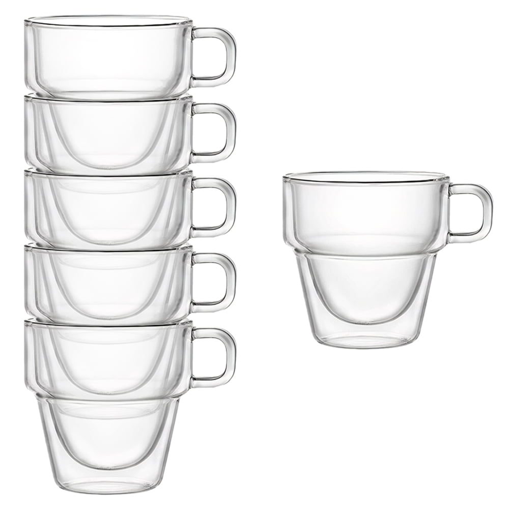 Set 6 cesti cu pereti dubli, Quasar & Co.®, suprapozabile, sticla termorezistenta, 125 ml, transparent 3