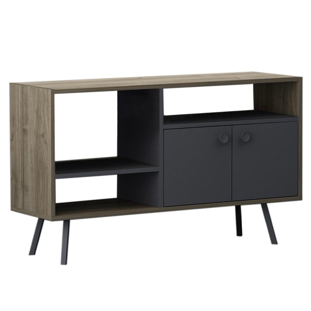 Comoda TV, Quasar & Co.®, mobilier living/dormitor, 118.6 x 35 x 73.5 cm, MDF, gri/nuc 2