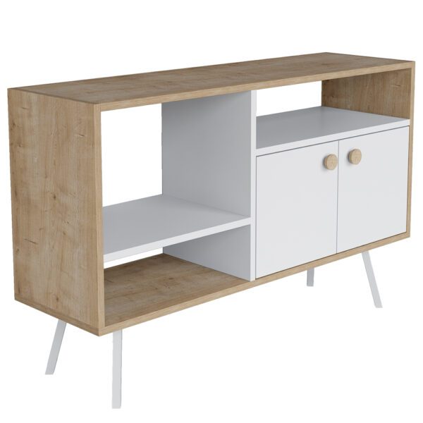 Comoda TV, Quasar & Co.®, mobilier living/dormitor, 118.6 x 35 x 73.5 cm, MDF, stejar deschis/alb - imagine 2