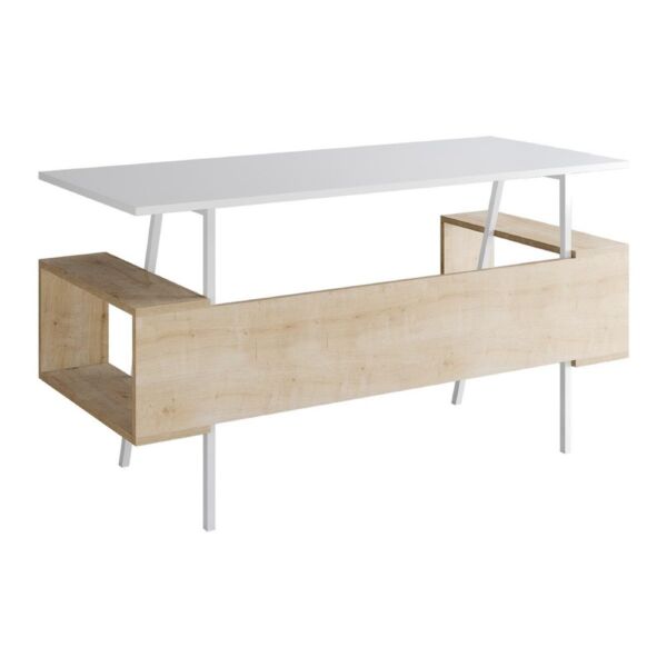 Birou, Quasar & Co.®, mobilier living/office, 140 x 60 x 73.8 cm, MDF, alb/stejar - imagine 1