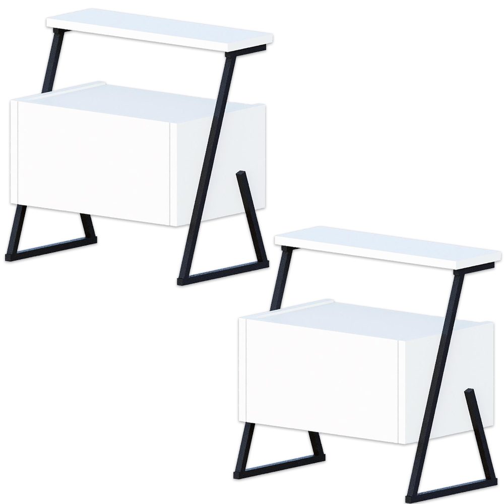 1 Set 2 noptiere, Quasar & Co.®, MDF, 49×29.5×50 cm, alb/negru