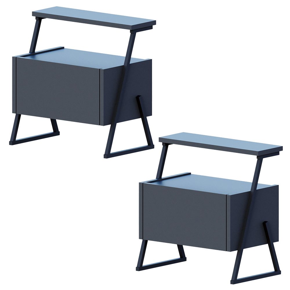 1 Set 2 noptiere, Quasar & Co.®, MDF, 49x29.5x50 cm, gri antracit/negru