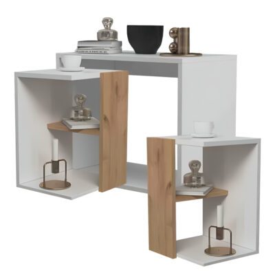 Masuta cafea, Quasar & Co.®, cu 3 corpuri, 62 x 34 x 49 cm, MDF, alb/stejar 10 Masuta cafea, Quasar & Co.®, cu 3 corpuri, 62 x 34 x 49 cm, MDF, alb/stejar 10