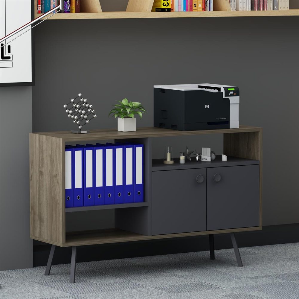 Comoda TV, Quasar & Co.®, mobilier living/dormitor, 118.6 x 35 x 73.5 cm, MDF, gri/nuc 3