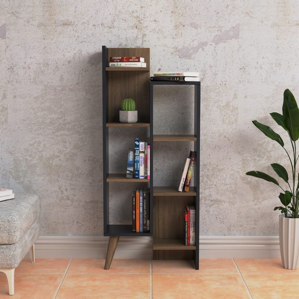 Biblioteca, Quasar & Co.®, mobilier living, 55.4 x 22 x 129.2 cm, MDF, gri/nuc 3 Biblioteca, Quasar & Co.®, mobilier living, 55.4 x 22 x 129.2 cm, MDF, gri/nuc 3
