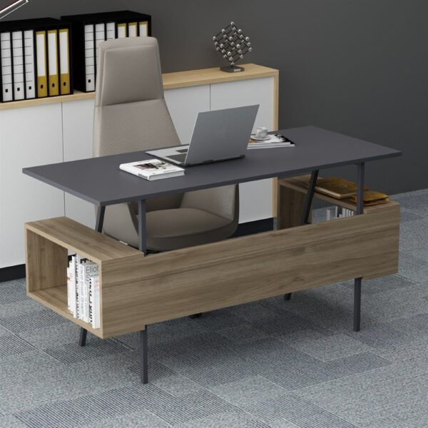 Birou, Quasar & Co.®, mobilier living/office, 140 x 60 x 73.8 cm, MDF, gri antracit/nuc Birouri 2024-05-17