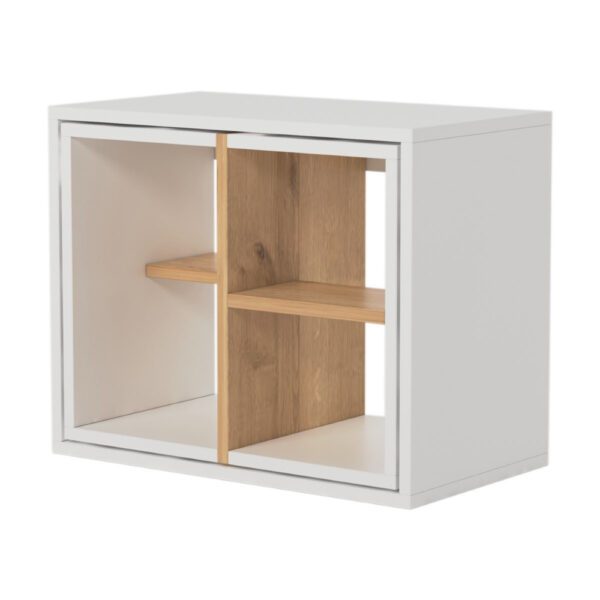 Masuta cafea, Quasar & Co.®, cu 3 corpuri, 62 x 34 x 49 cm, MDF, alb/stejar - imagine 3