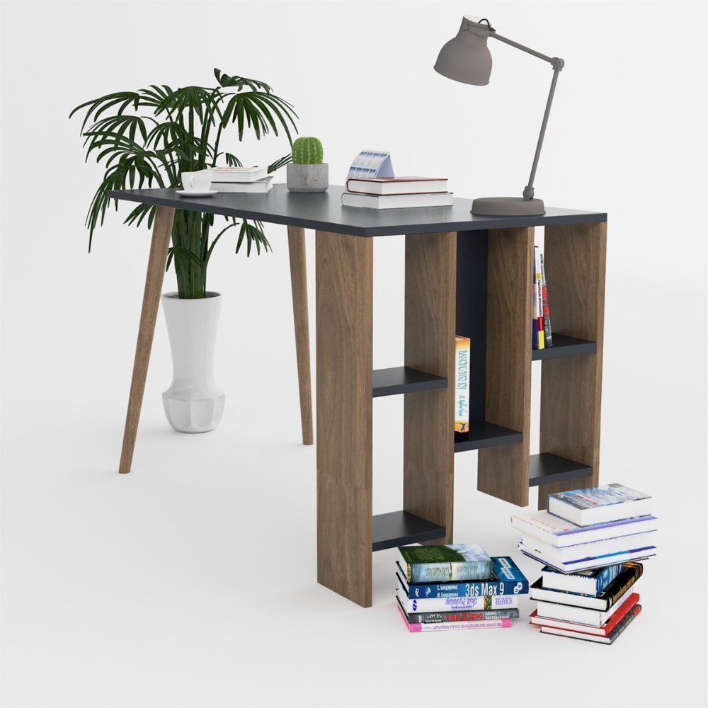 Birou, Quasar & Co.®, mobila living/office, 73.8x60x120 cm, MDF, nuc/gri fum 3 Birou, Quasar & Co.®, mobila living/office, 73.8x60x120 cm, MDF, nuc/gri fum 3