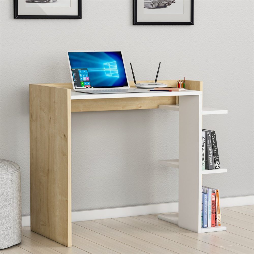 Birou, Quasar & Co.®, mobilier living/office, 90 x 47 x 75 cm, MDF, alb/stejar bej 3 Birou, Quasar & Co.®, mobilier living/office, 90 x 47 x 75 cm, MDF, alb/stejar bej 3