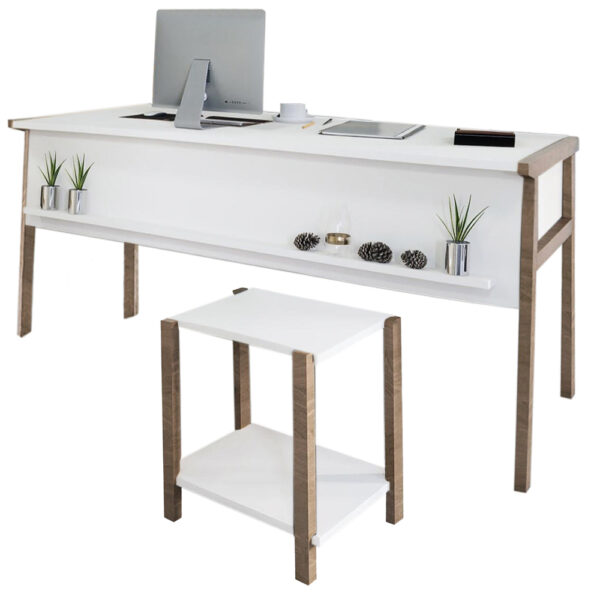 Set birou cu masa cafea, Quasar & Co.®, mobilier living/office, 150 x 60 x 74 cm/45 x 29 x 44 cm, stejar/alb mat Birouri 2024-05-05