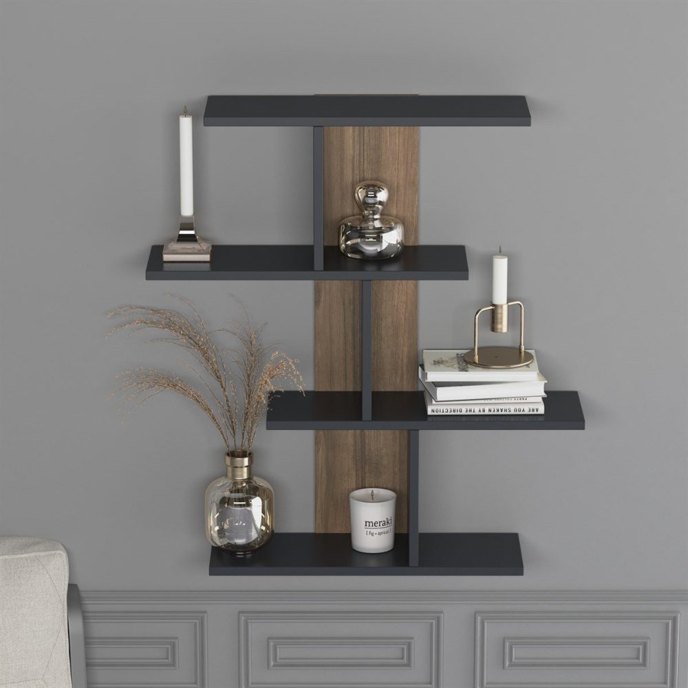 Raft perete, Quasar & Co.®, mobilier living/dormitor, 88 x 89 x 20 cm, MDF, gri inchis/nuc 3