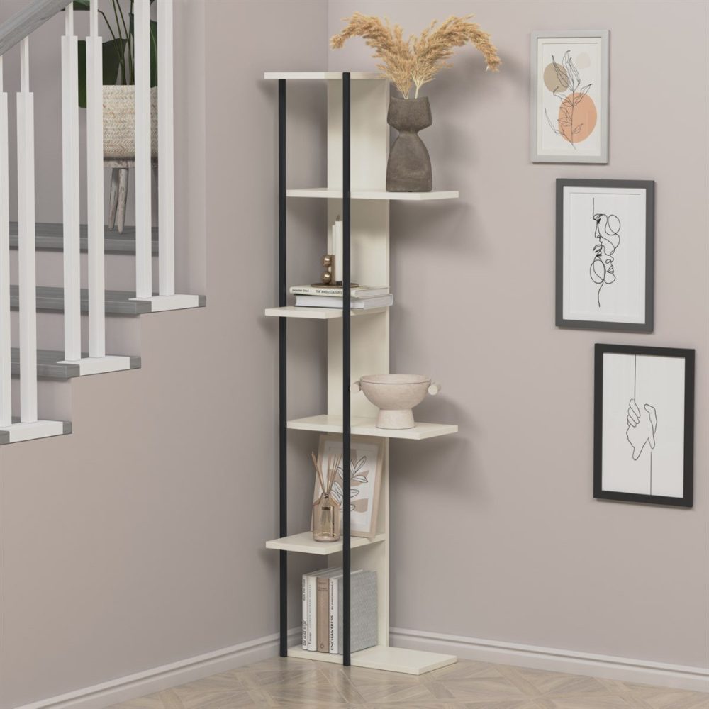 Raft de colt, Quasar & Co.®, mobilier living/dormitor, 45 x 23.1 x 162.3 cm, MDF, alb/negru 3 Raft de colt, Quasar & Co.®, mobilier living/dormitor, 45 x 23.1 x 162.3 cm, MDF, alb/negru 3