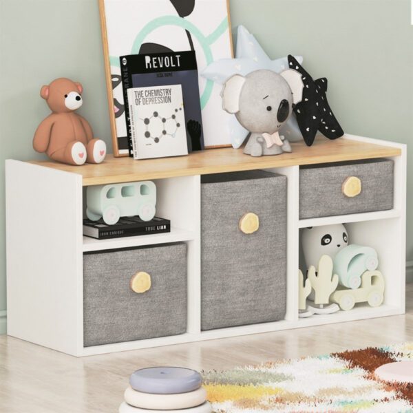 Comoda TV, Quasar & Co.®, mobilier living/dormitor/camera copilului, cu sertare, 103.6 x 35 x 46 cm, MDF, alb mat/stejar - imagine 3