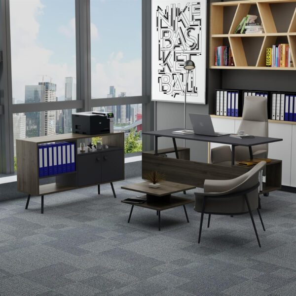 Comoda TV, Quasar & Co.®, mobilier living/dormitor, 118.6 x 35 x 73.5 cm, MDF, gri/nuc - imagine 4