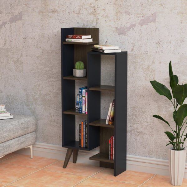 Biblioteca, Quasar & Co.®, mobilier living, 55.4 x 22 x 129.2 cm, MDF, gri/nuc - imagine 4